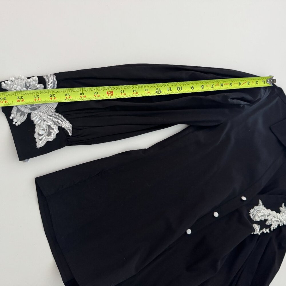 GIZIA Belted Embroidery Detailed Voluminous Sleeve Black Blouse, Size 38 - Picture 17 of 17